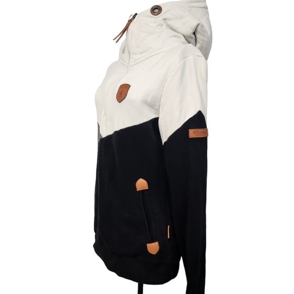 Wanakome colour block funnel neck long sleeve hoodie - Picture 3 of 6